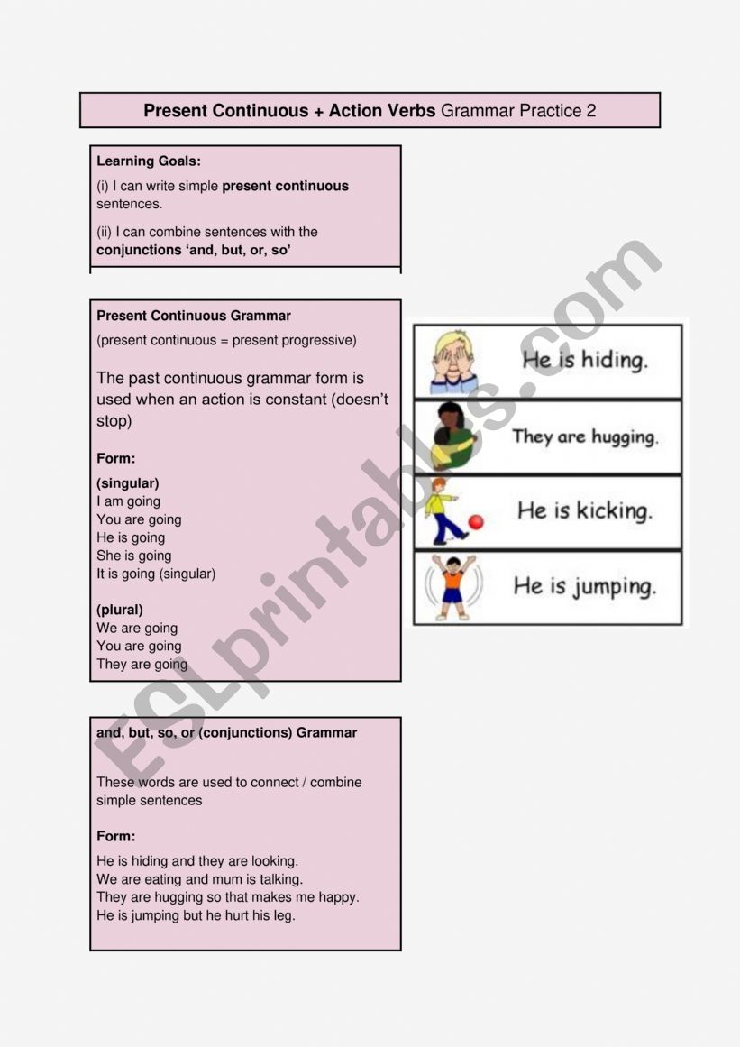 Present Continuous + Compound Conjunctions activity