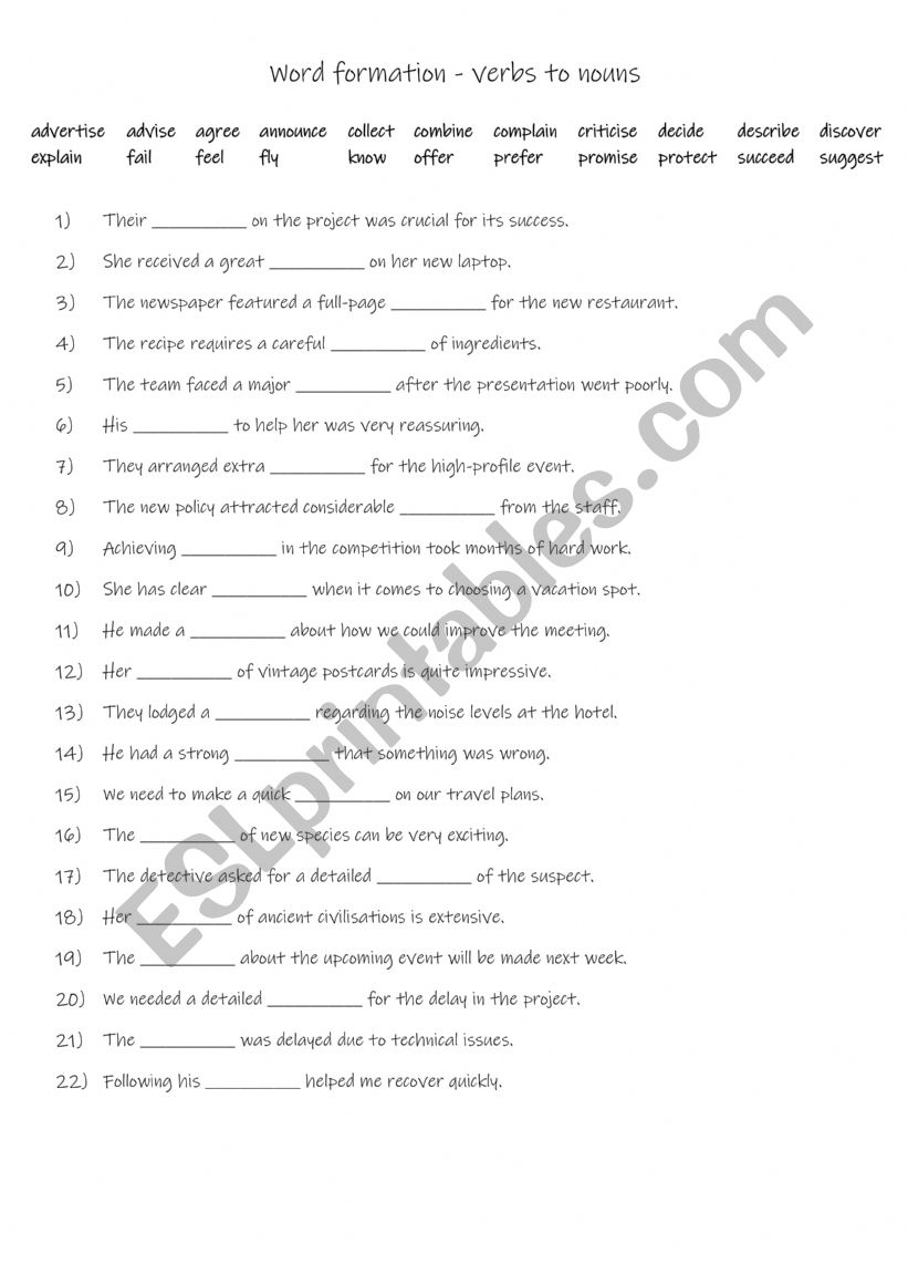 A2+-B1 Word formation - verbs to nouns