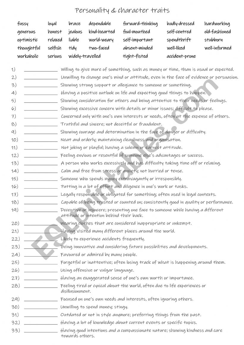 B1-B2      33 adjectives to describe personality & character traits