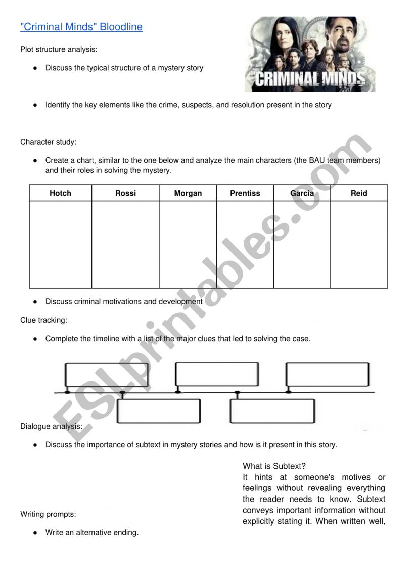 Bloodline worksheet