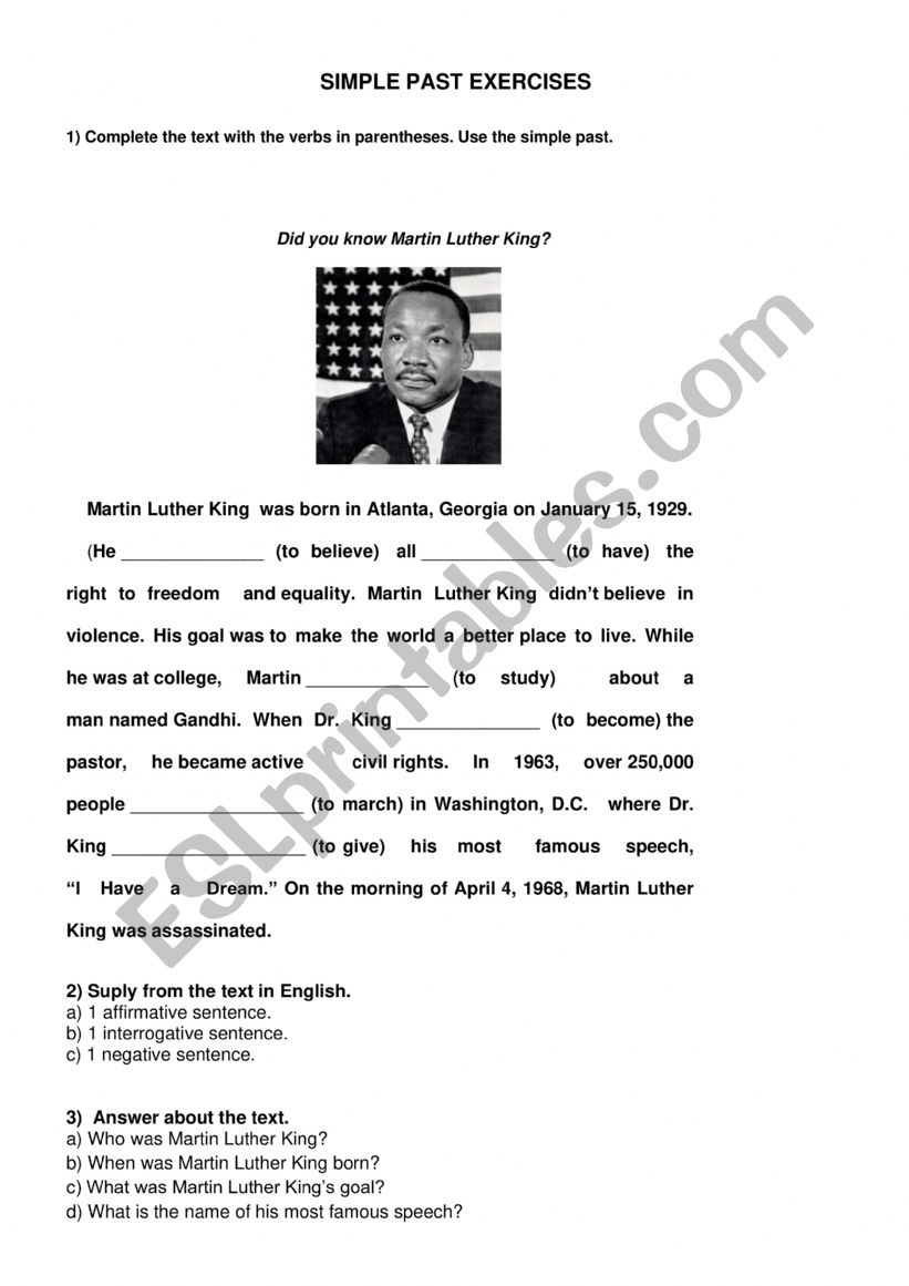 Simple past exercises - Martin Luther King