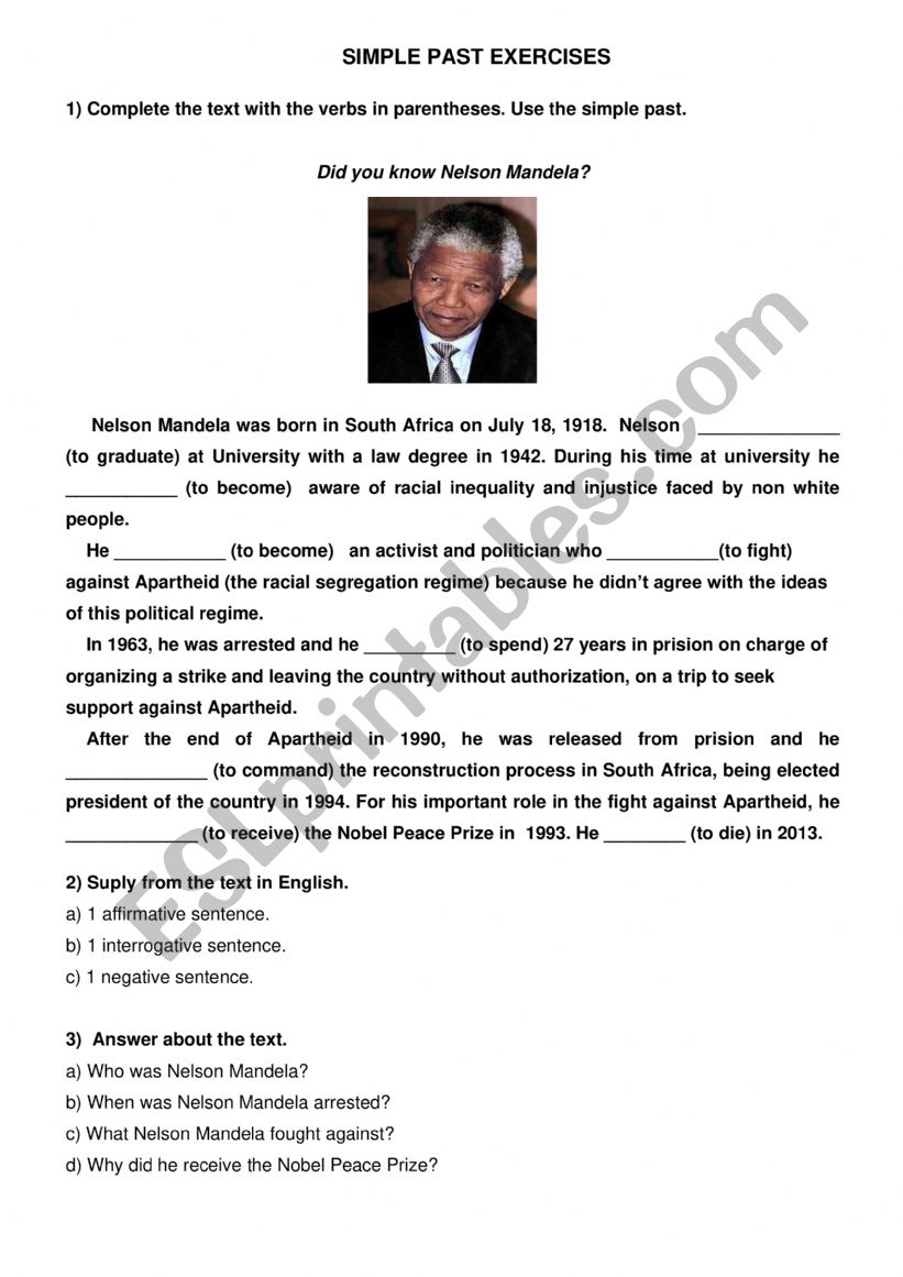 Simple past exercises - Nelson Mandela