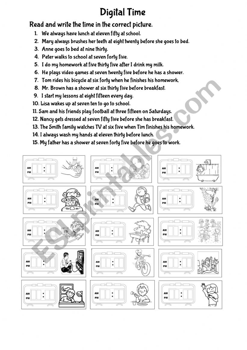 Digital Time Routine worksheet