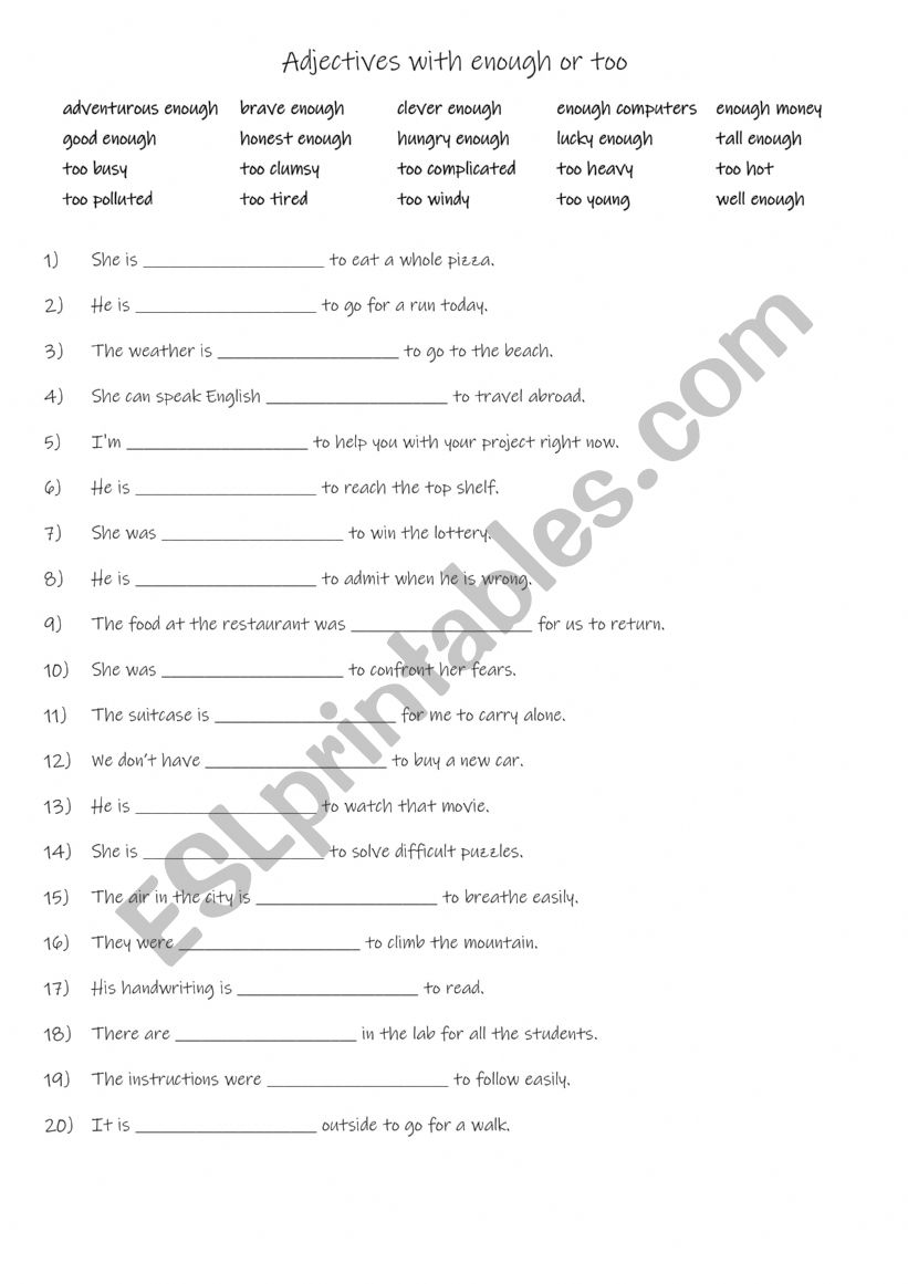 A2-B1 Adjectives with enough or too 