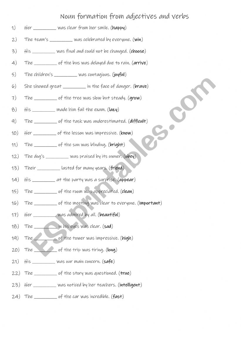 A2-B1 Noun formation from adjectives and verbs 