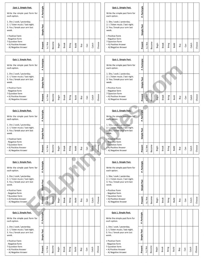 simple past quiz worksheet