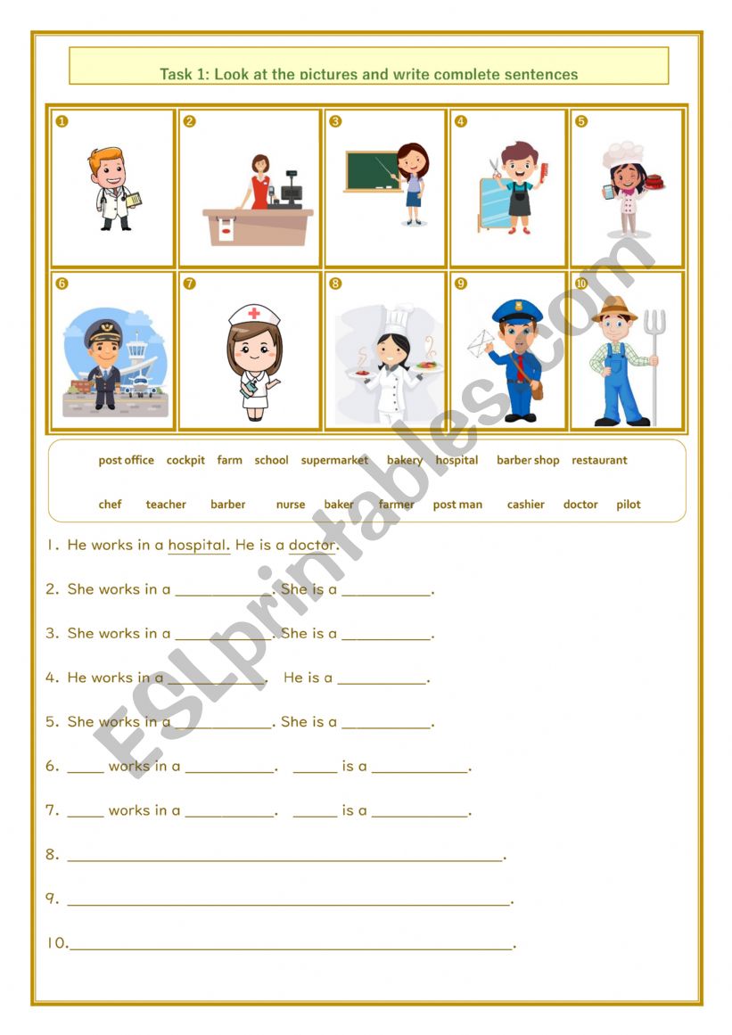 Jobs Around Town worksheet