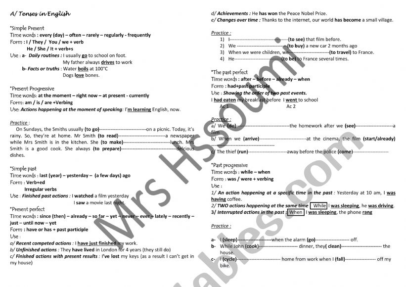 review: 3rd form + bac form worksheet