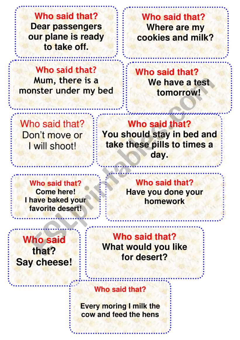 Who said that? worksheet