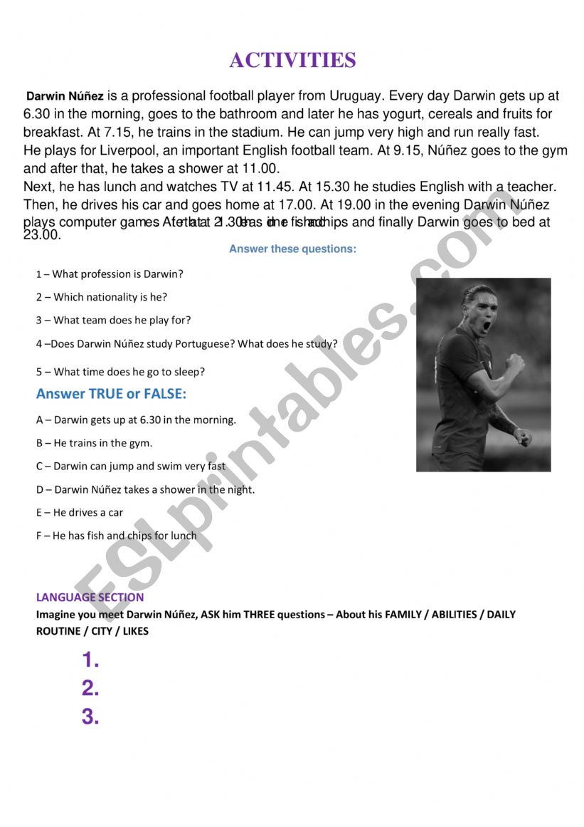 footballer routine worksheet