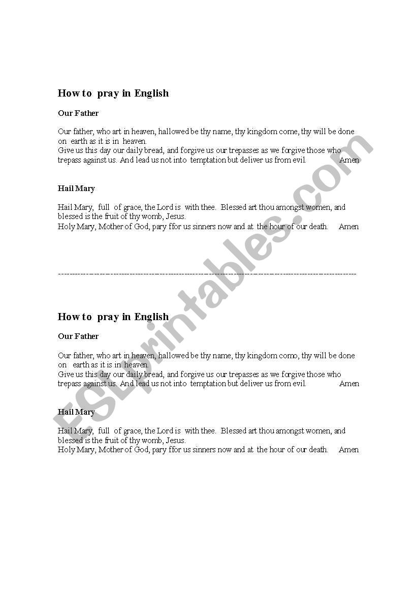 learn how to pray in english worksheet