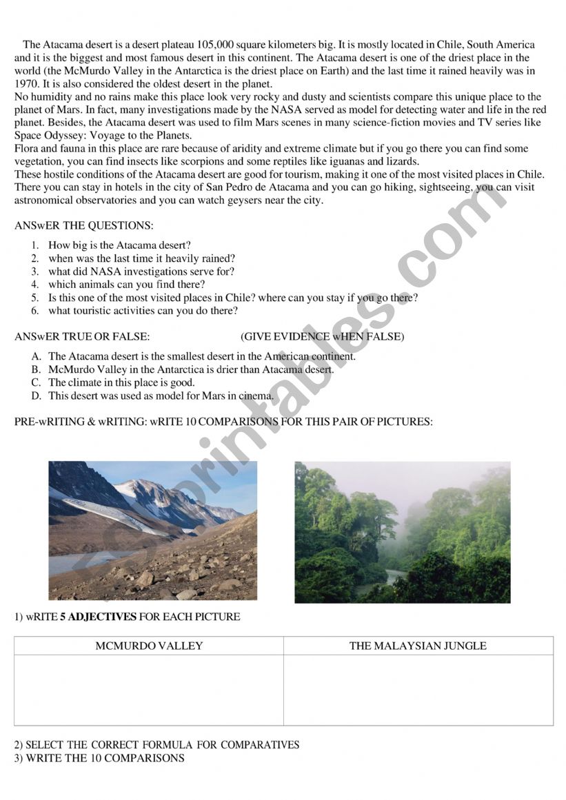 Atacama desert worksheet