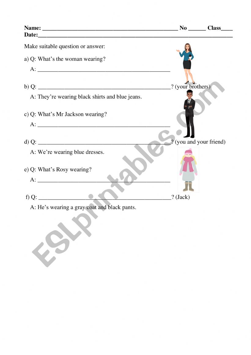 Clothes description worksheet