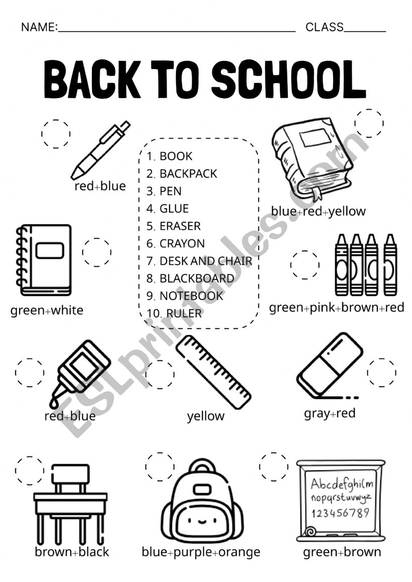 Back to school worksheet