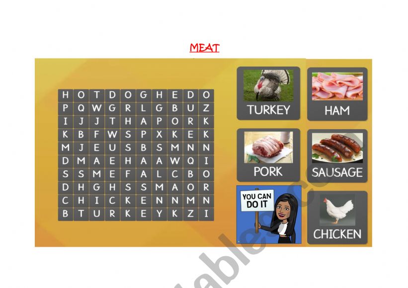 Meat vocabulary worksheet