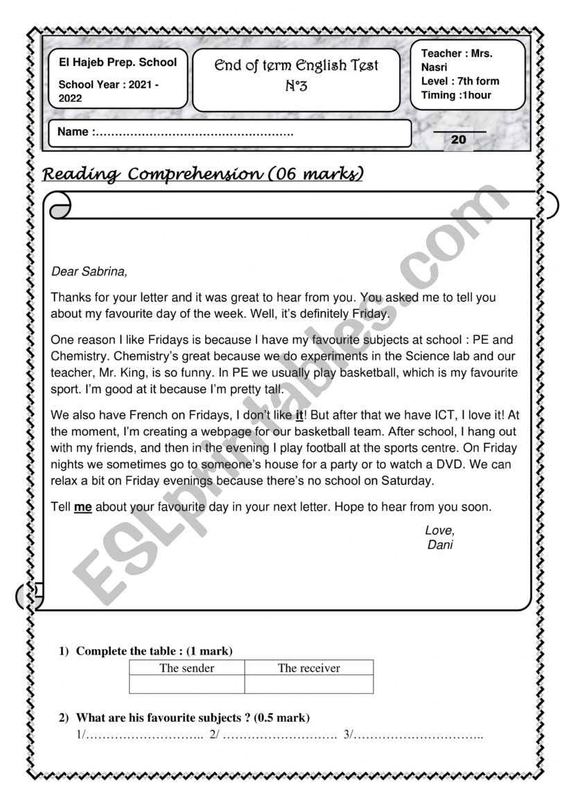 full term test n3 worksheet