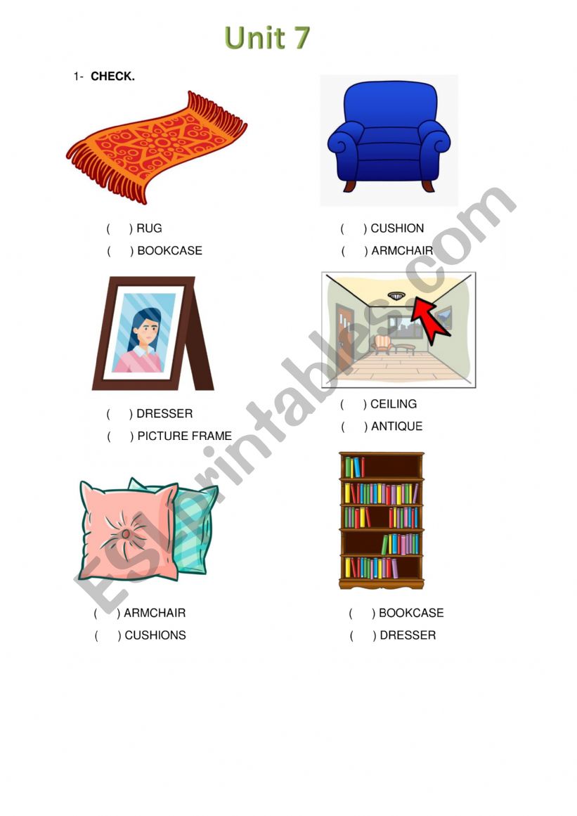 Furniture exercises worksheet