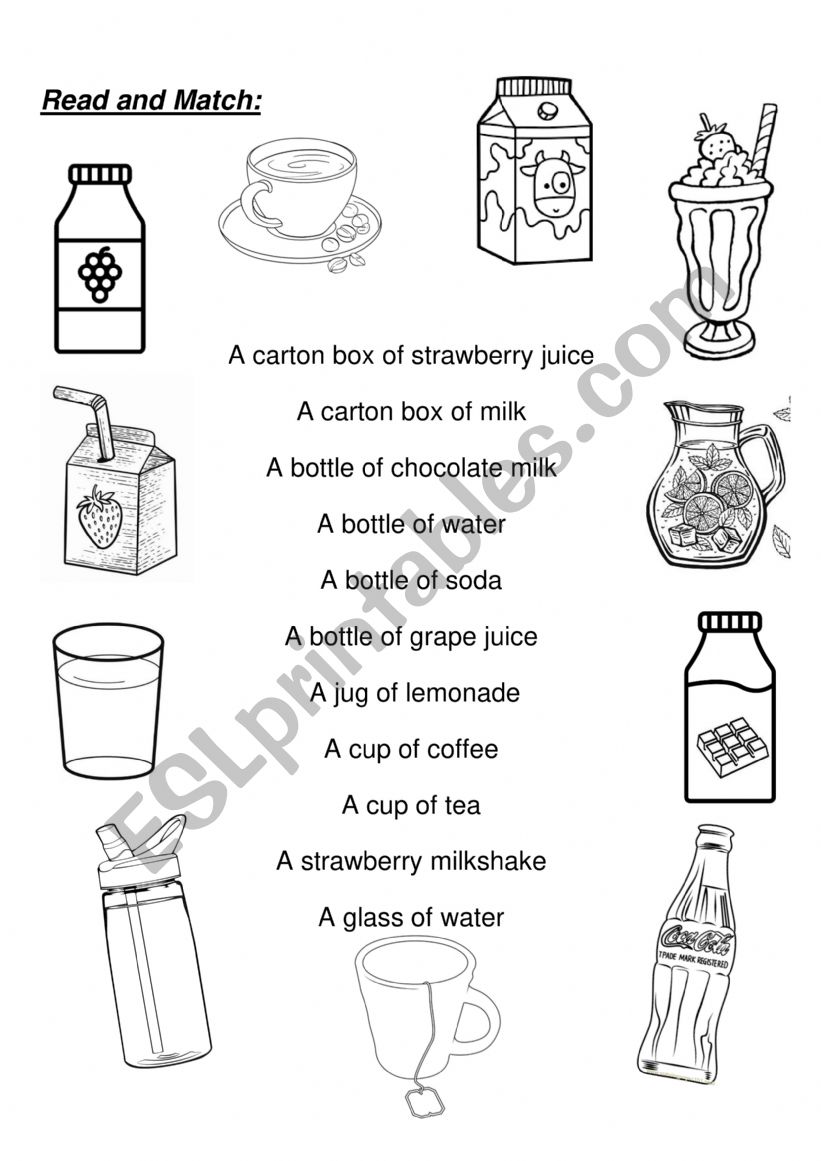 Read and Match - Drinks Containers.