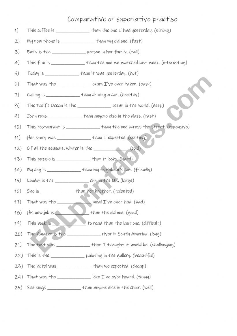 A1+-A2 Comparative or superlative practise