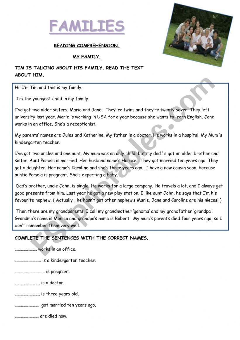 Present simple reader worksheet