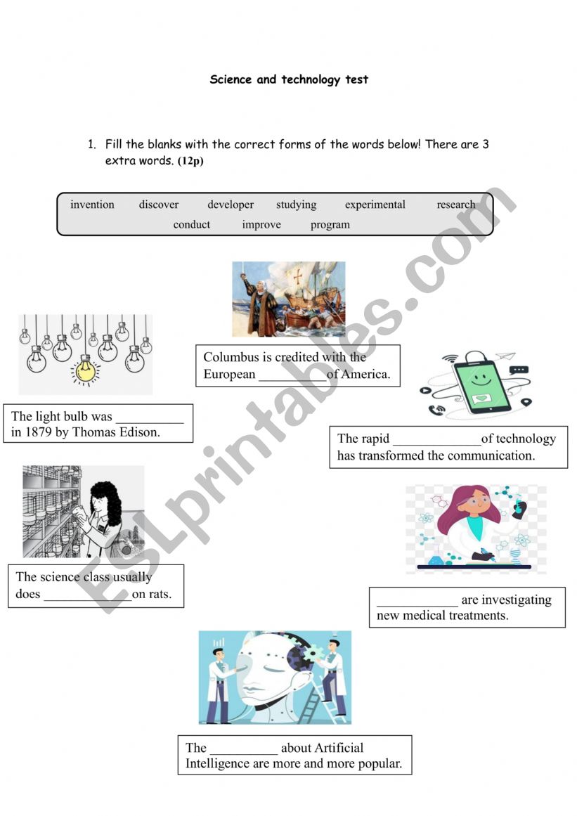 Science and Technology test worksheet