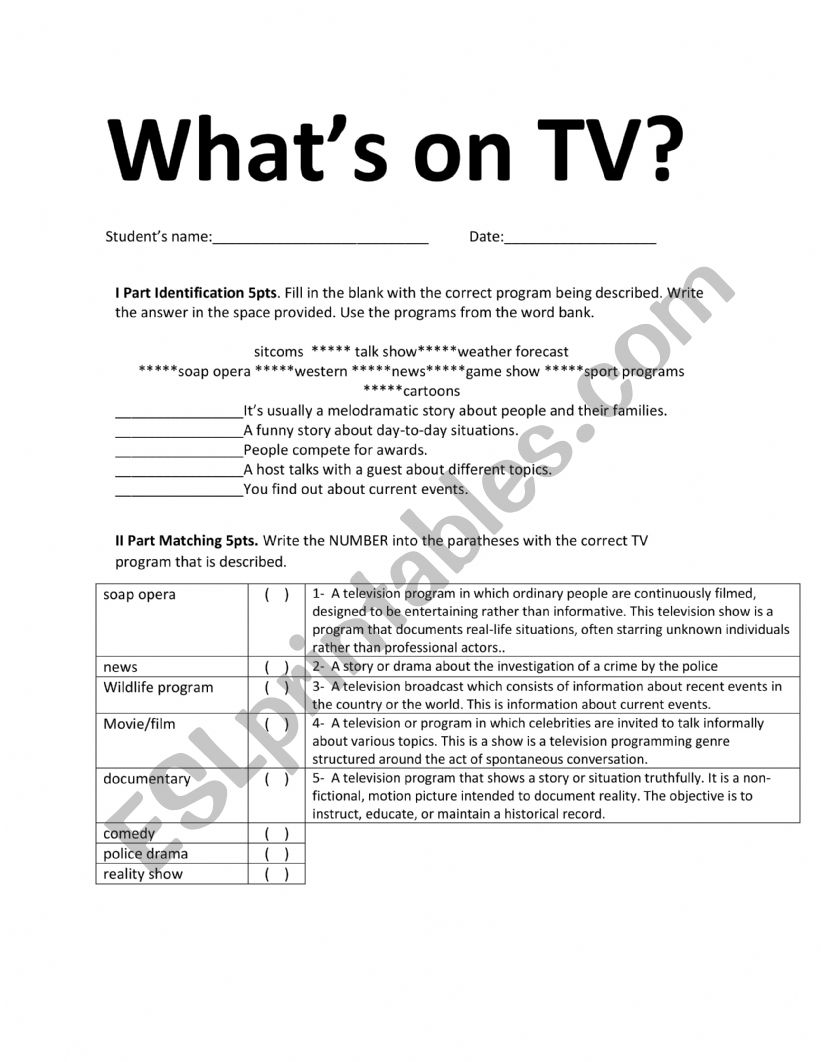 What�s on TV? worksheet