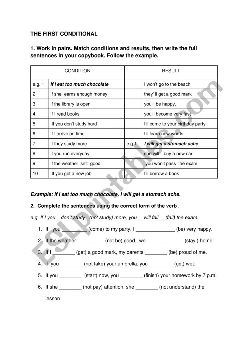 FIRST CONDITIONAL worksheet