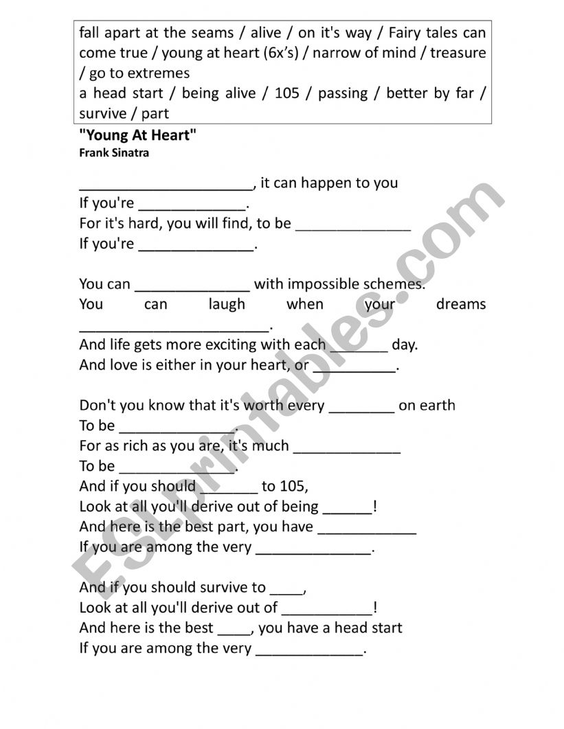 Young at Heart worksheet