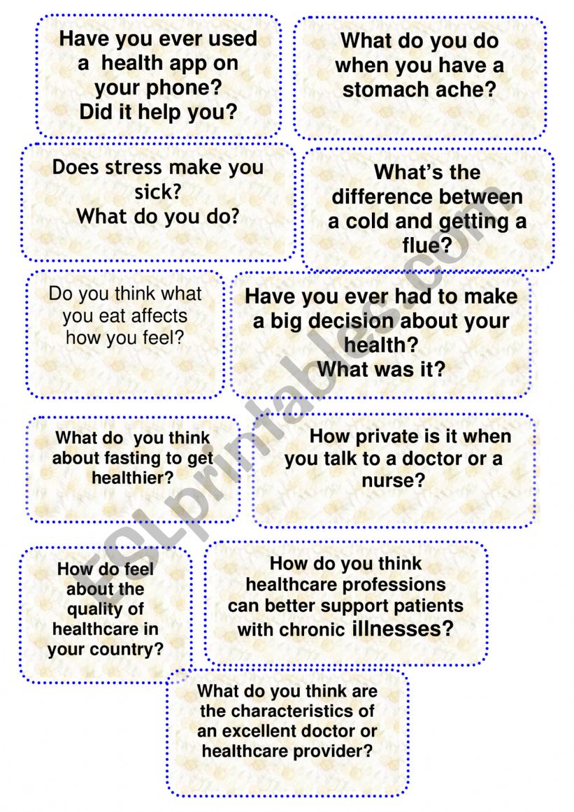 Advance speaking cards worksheet