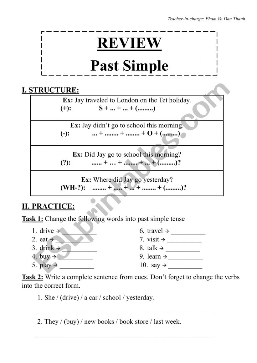 Past Simple Handout worksheet