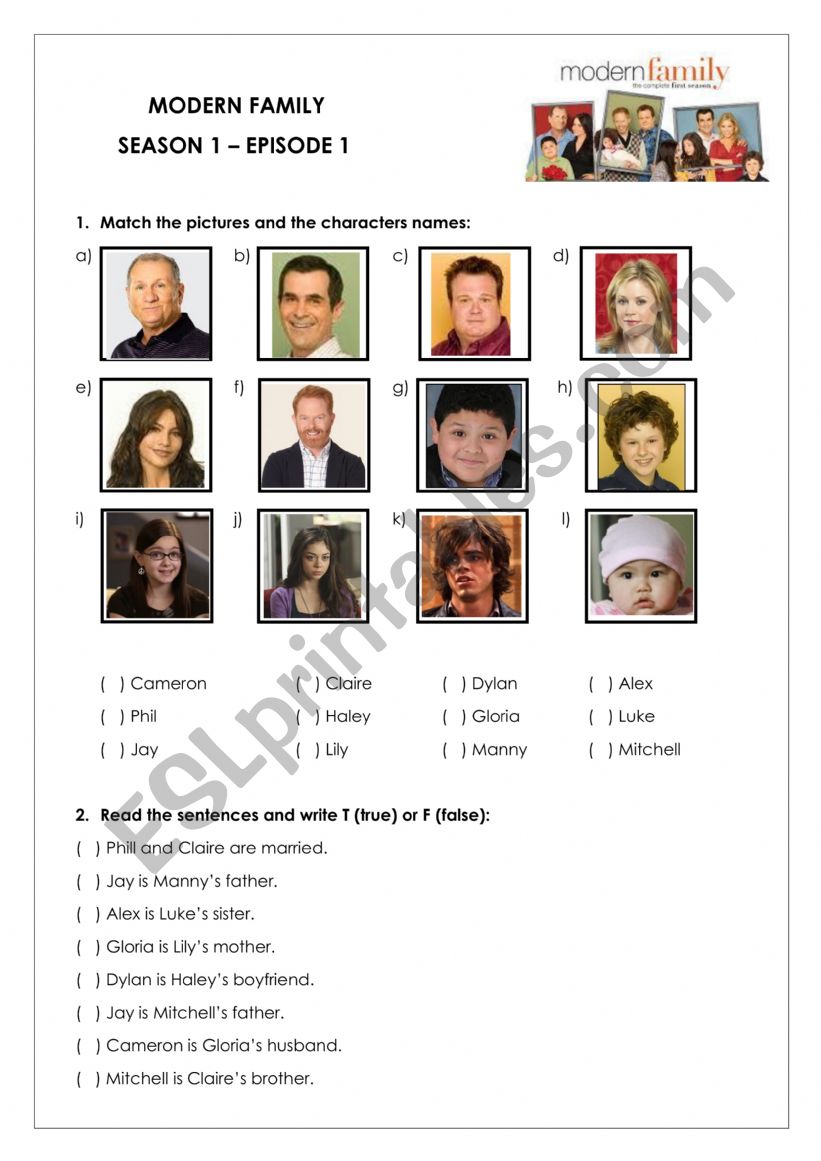 Modern Family S01 E01 worksheet