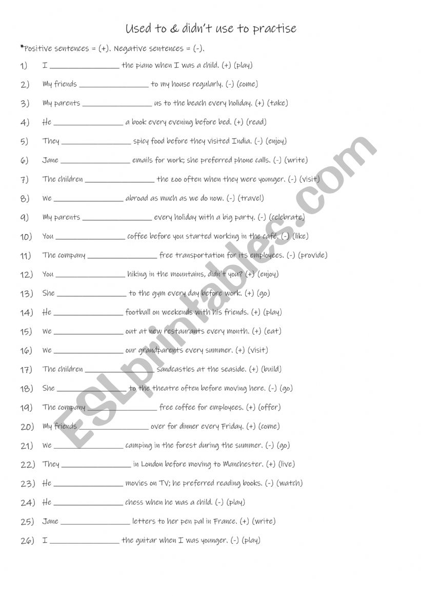 A2+-B1+ Used to & didn�t used to