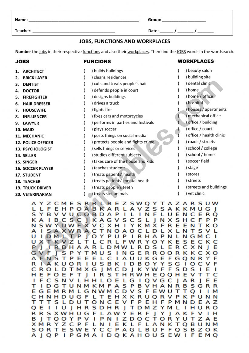 Jobs and Occupations worksheet