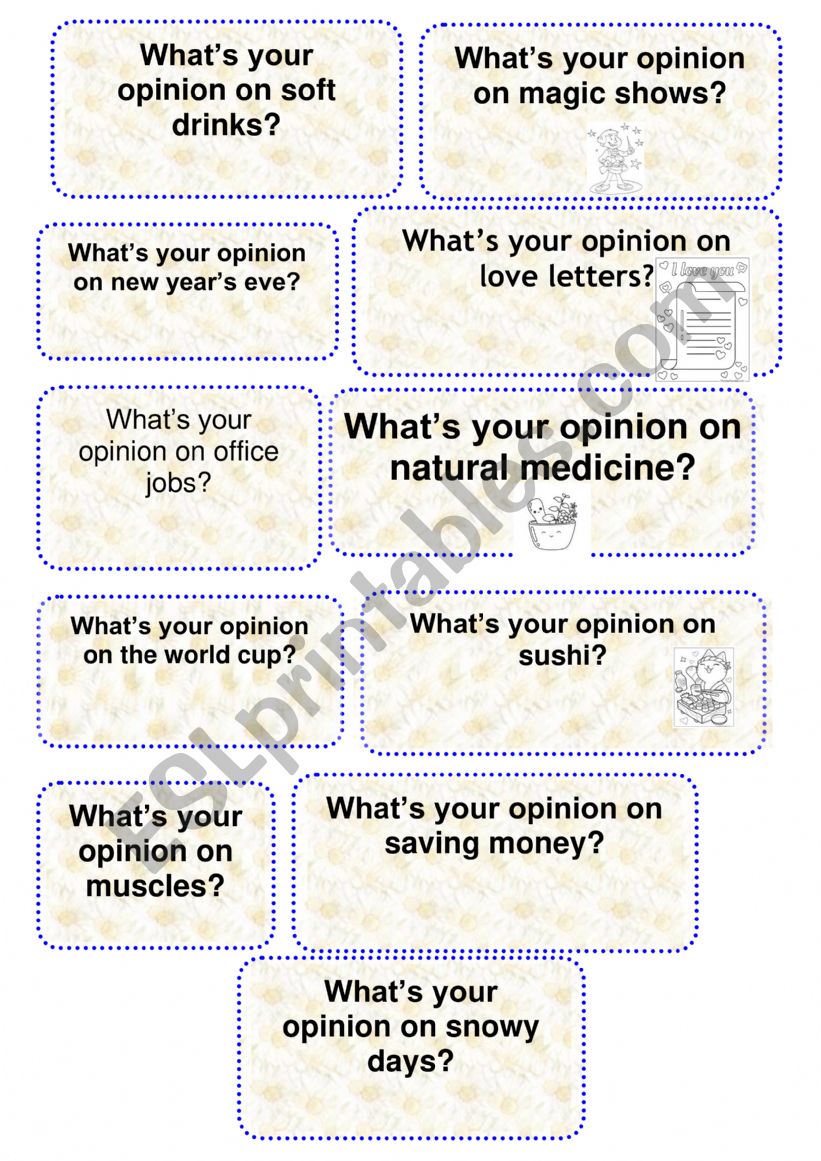 Speaking cards worksheet