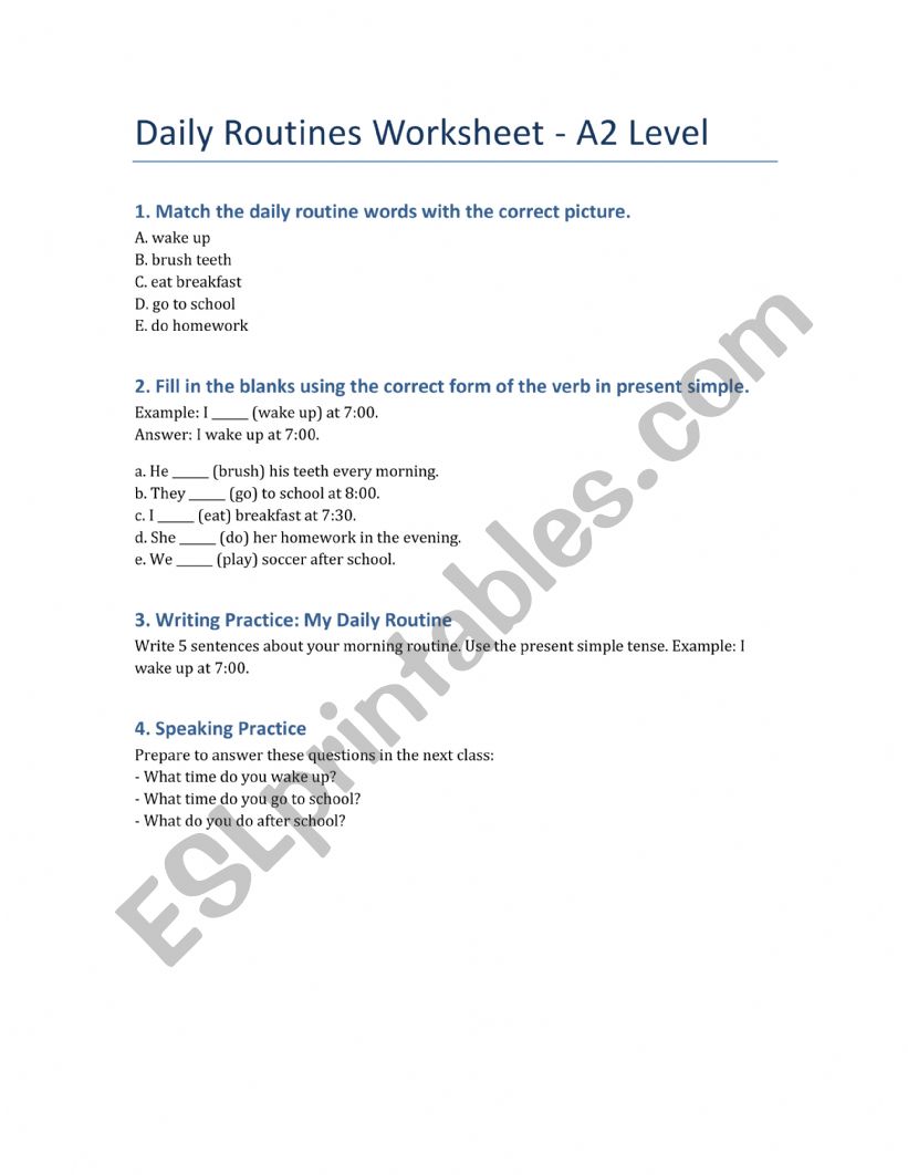 Daily Routines worksheet