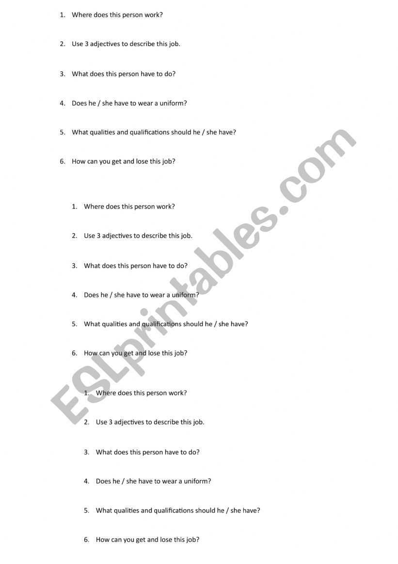 jobs worksheet