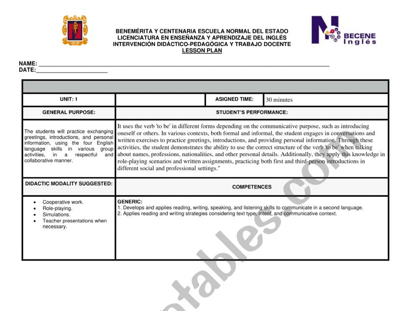 leeson plan  worksheet