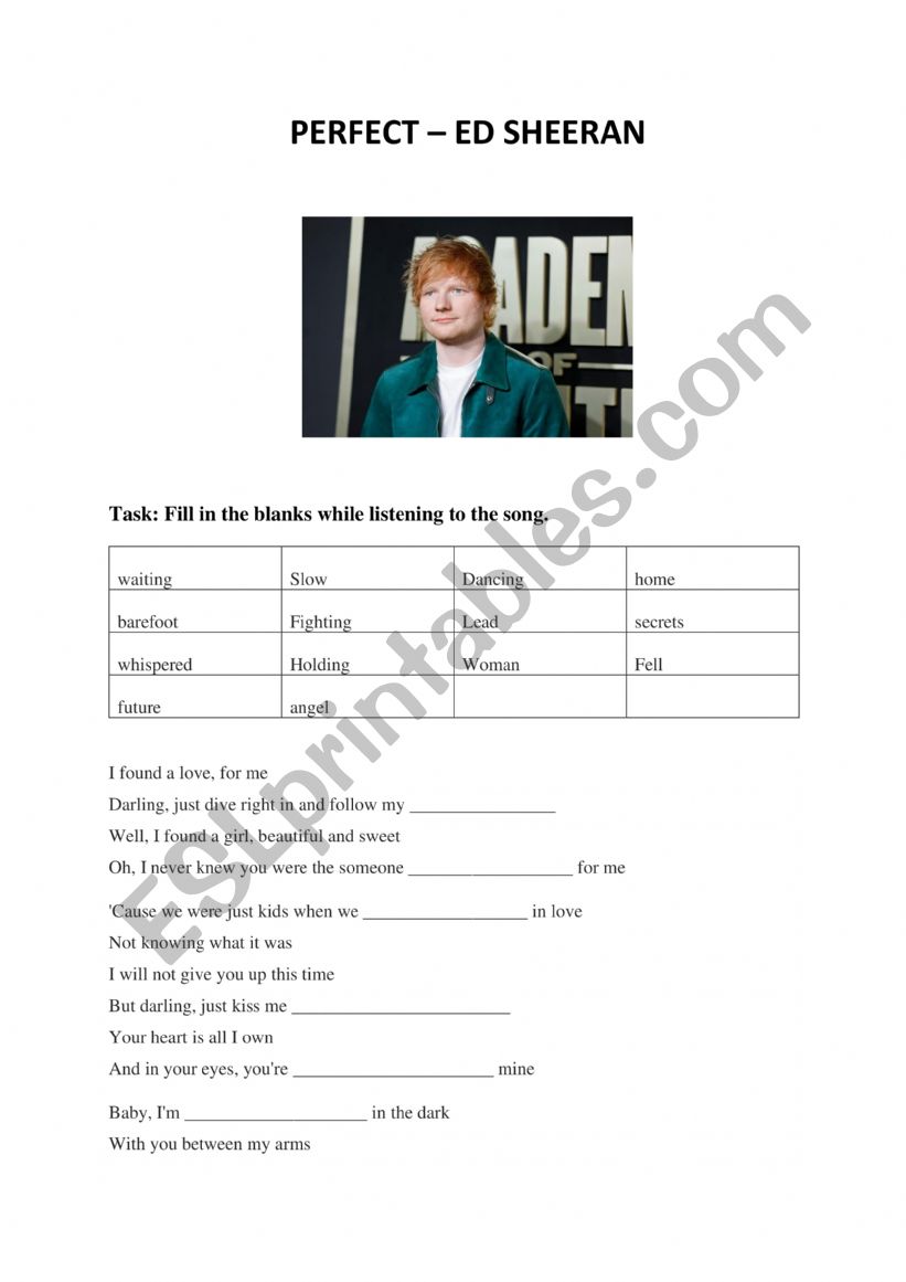 Perfect - Ed Sheeran  worksheet