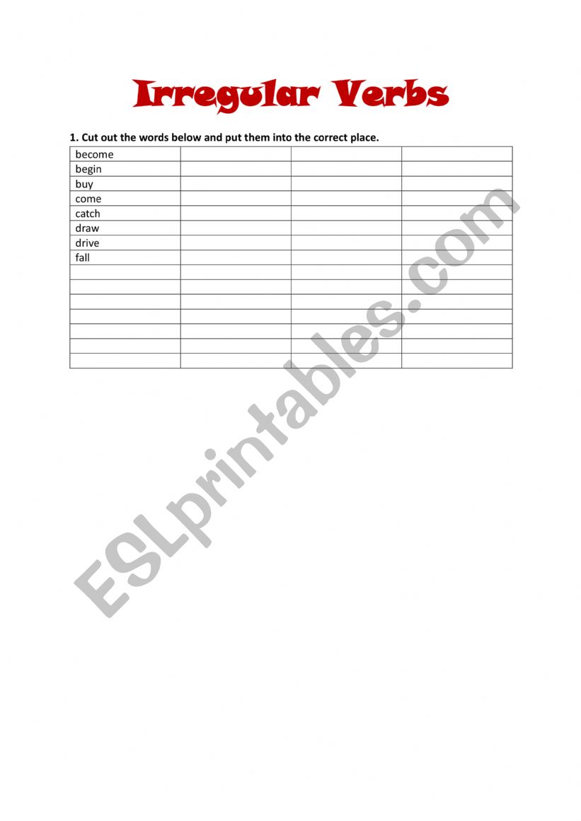 Irregular verbs worksheet