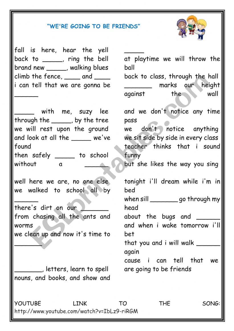 Back to school song worksheet