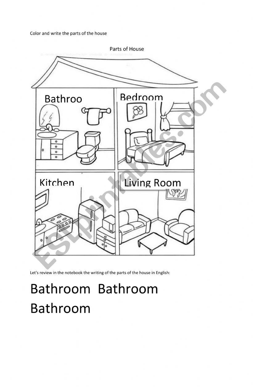 Parts of house worksheet