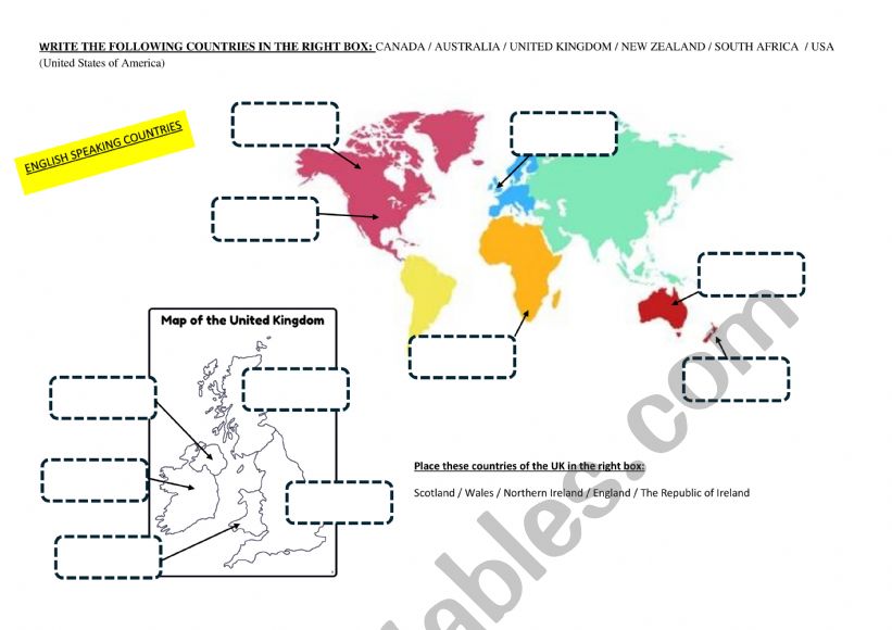 ENGLISH SPEAKING COUNTRIES worksheet