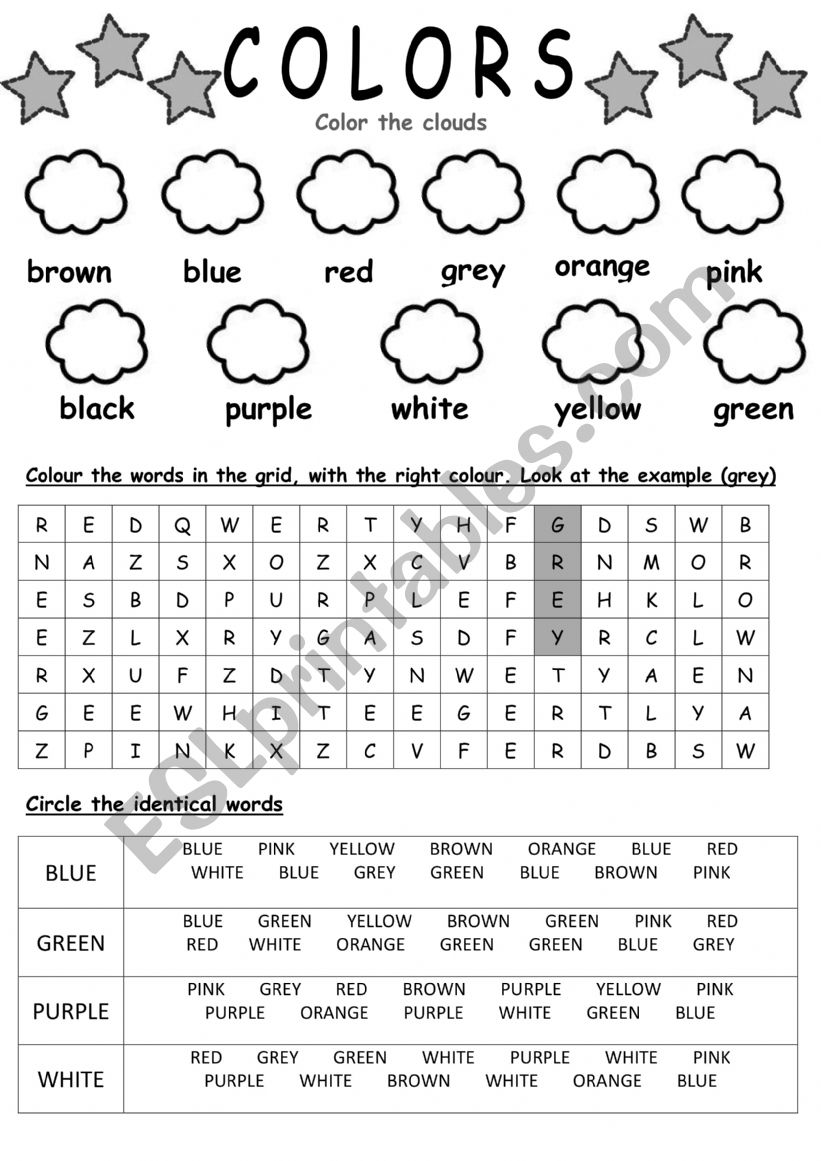 Colours - words and colouring worksheet