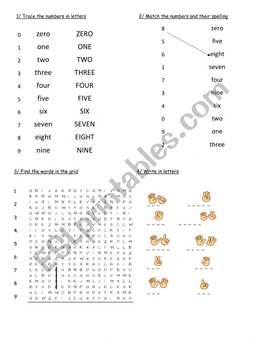 number - spelling worksheet