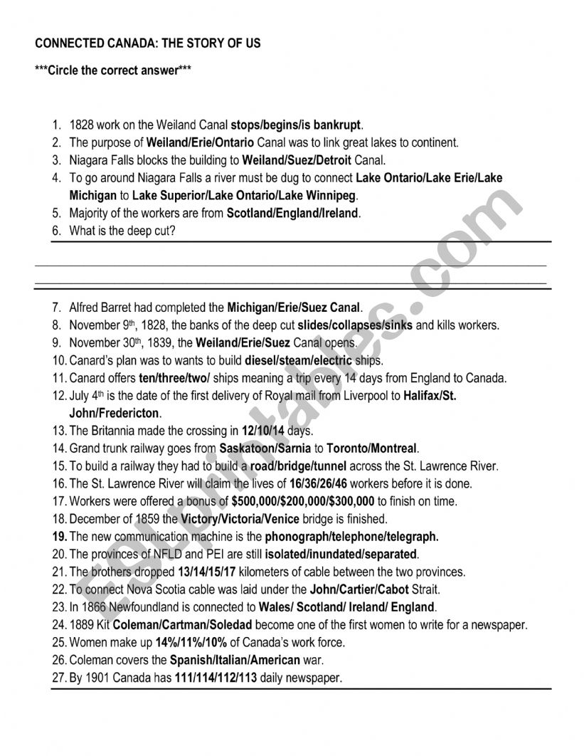 Connected to Canada worksheet