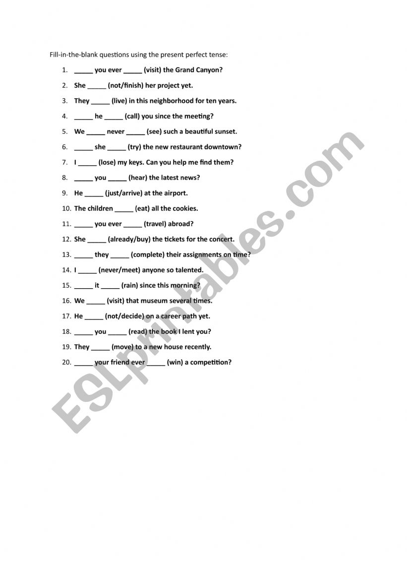 Present Perfect worksheet