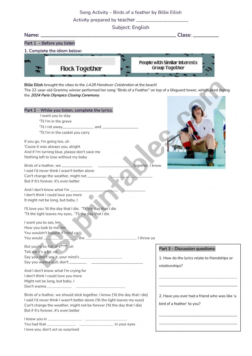 Birds of a Feather worksheet