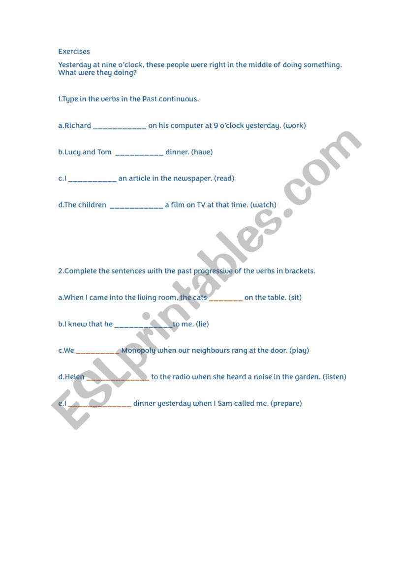 PAST CONTINUOUS WORKSHEET worksheet