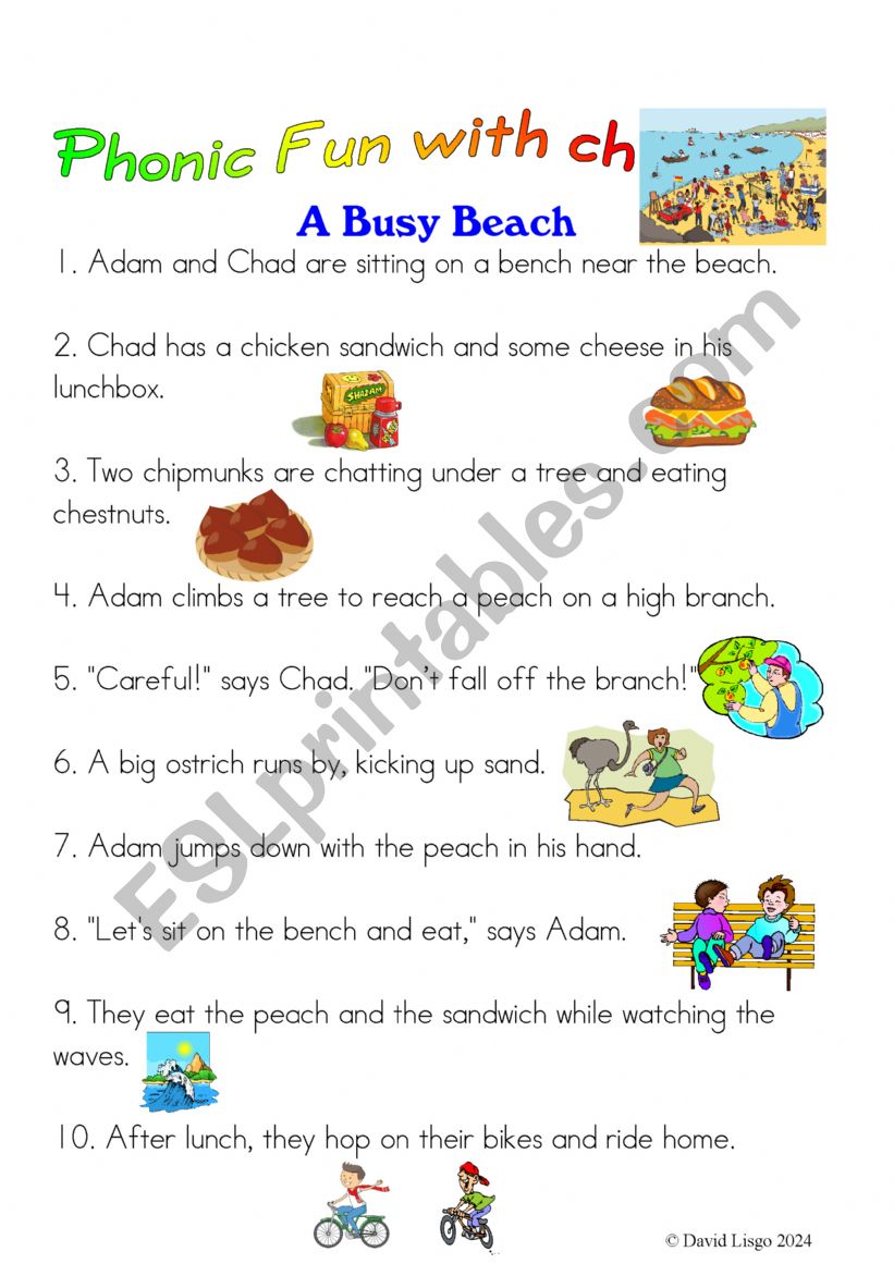 A Busy Beach: Story and Comprehension with ch