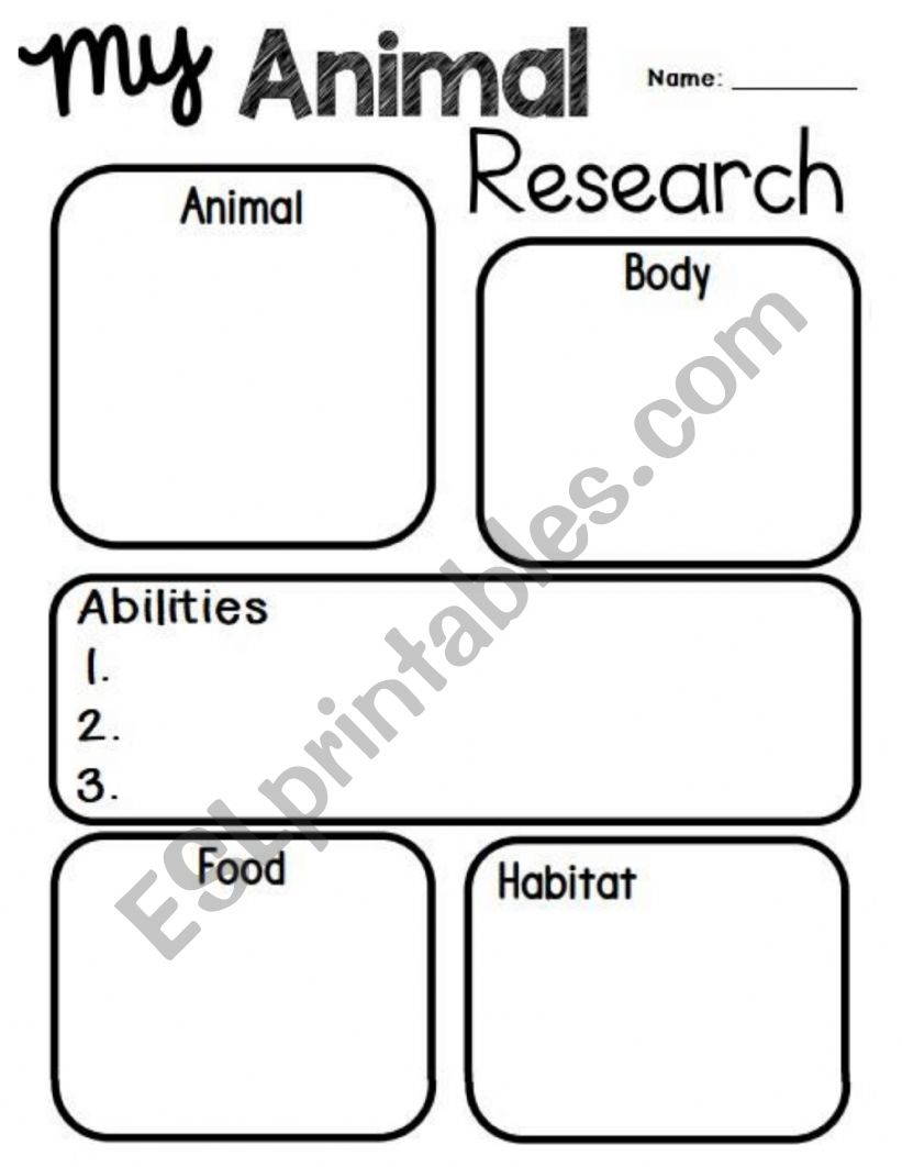 Animal Research organizer worksheet